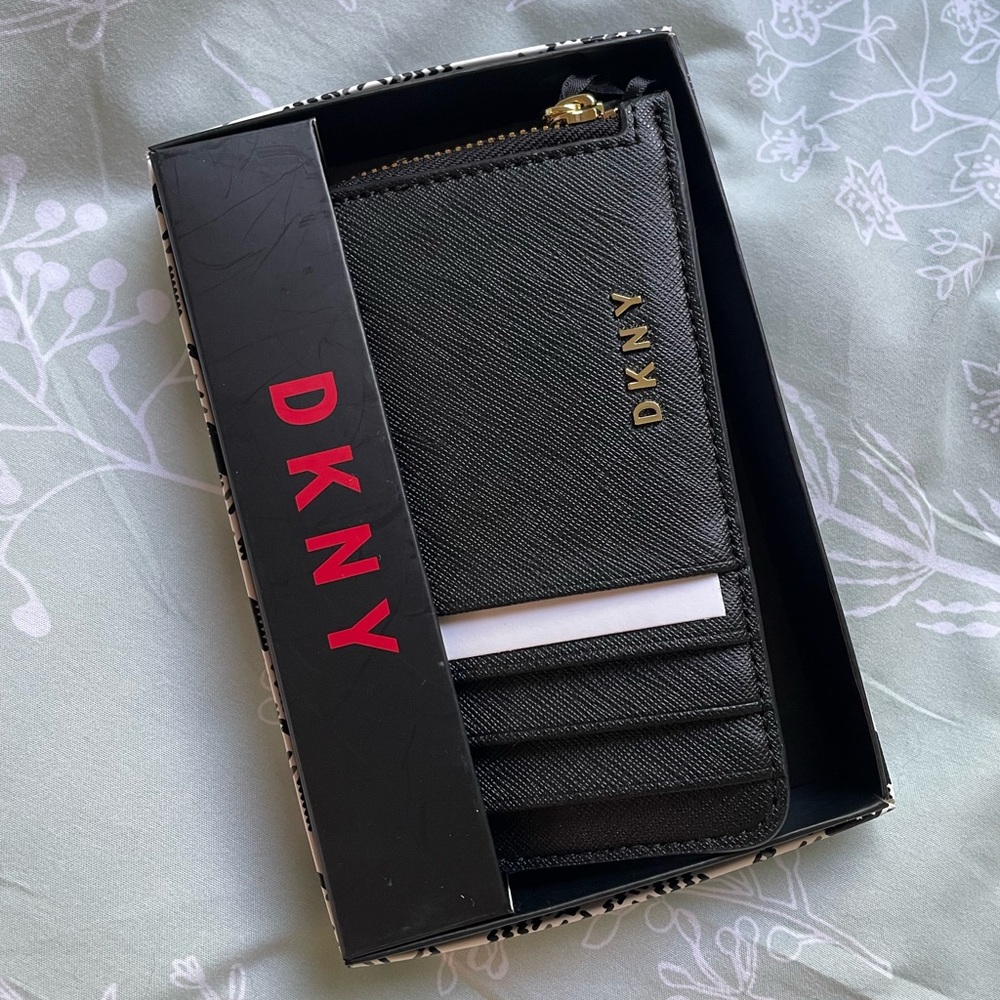 NEW DKNY black leather card case!